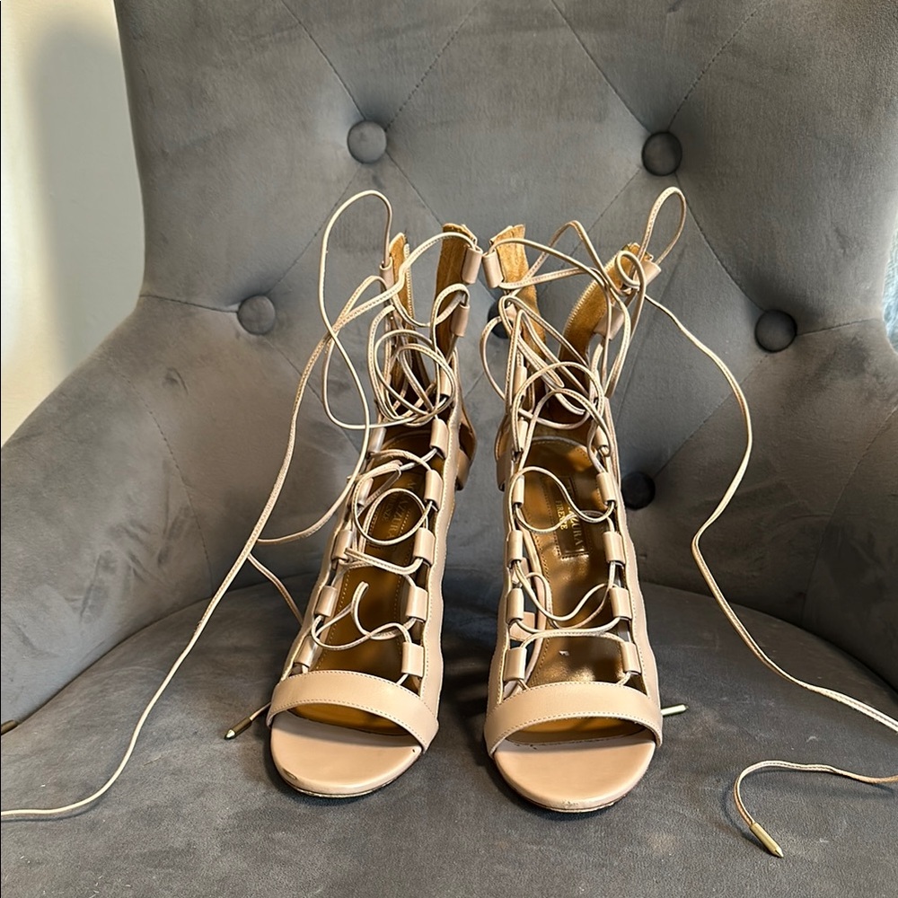 Elegant Beige Lace-Up Women's Heels